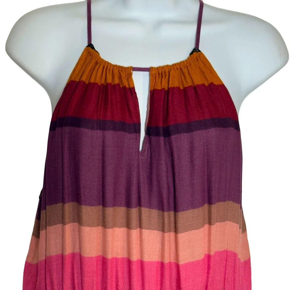 LOFT Striped Halter Maxi Dress - Boho Summer Resort Wear - Size 12 - Picture 5 of 9